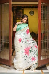 Off white Saree with zari border