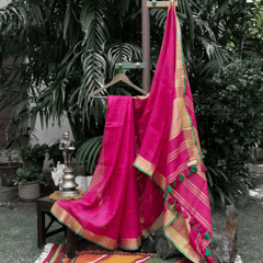 Dark Pink Saree with golden zari