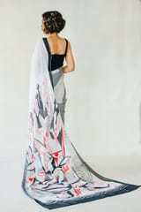 Black & White Chinon Saree