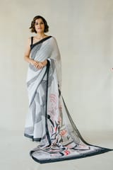 Black & White Chinon Saree