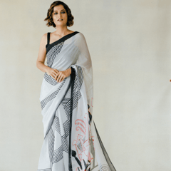 Black & White Chinon Saree