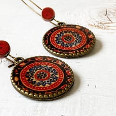 Hoop With Beads - Ajrakh Red