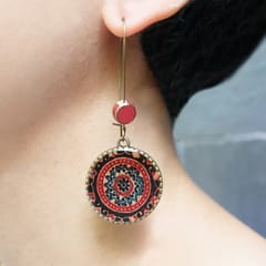 Hoop With Beads - Ajrakh Red