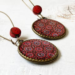 Hoop With Beads - Ajrakh Red