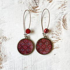 Hoop With Beads - Ajrakh Red