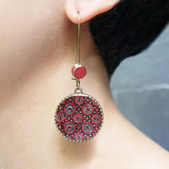 Hoop With Beads - Ajrakh Red