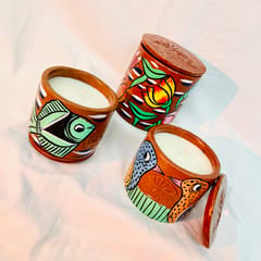 Set of 3 Scented Candles - Single Wick Small - Pattachitra Collection