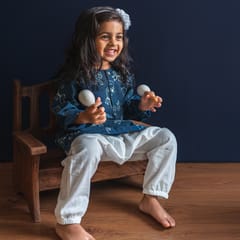 Zoo Print Indigo Kurta + White Pants