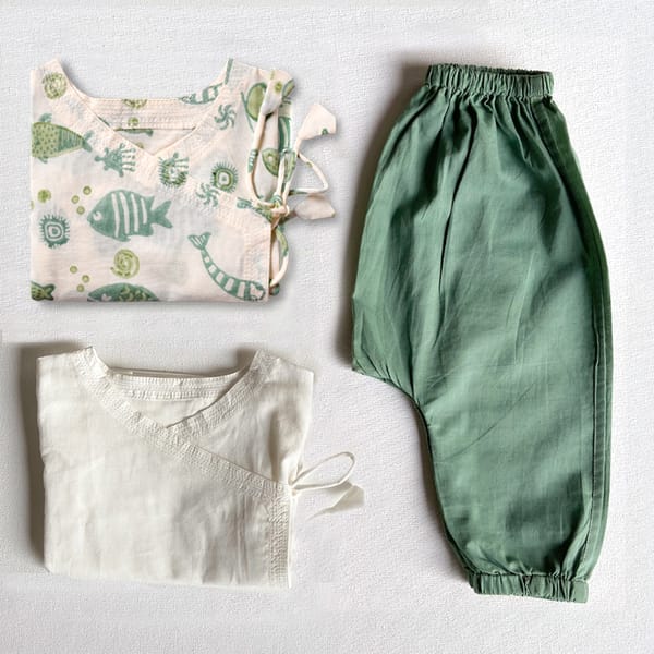 Koi Bag - Koi Mint & White Angrakha + Mint Pants