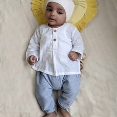 Essential White Kurta + Blue Chambray Pants