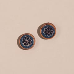 Blue Ajrakh Round Upcycled Fabric and Repurposed Wood Stud