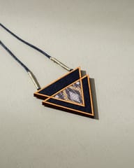 Brown Upcycled Fabric and Repurposed Wood Triangular Necklace