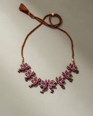 Purple Lotus Upcycled Fabric and Repurposed Wood Statement Choker