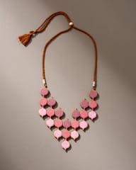 Shades of Pink Repurposed Fabric and Wood Statement Necklace with Adjustable Length