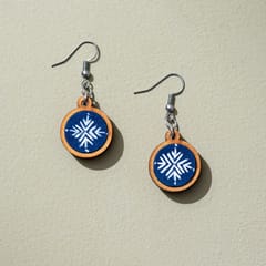 Hand Painted Blue and White Upcycled Fabric Wooden Earrings