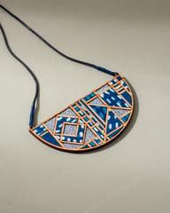 Indigo Upcycled Fabric and Repurposed Wood Maze Necklace