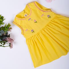 Kattan Kids Girls Yellow Hand Embroidered Dress