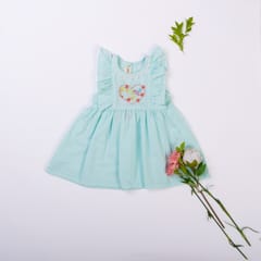 Girls Powder Blue Heart Embroidered Dress by Kattan Kids