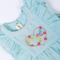 Girls Powder Blue Heart Embroidered Dress by Kattan Kids Wear