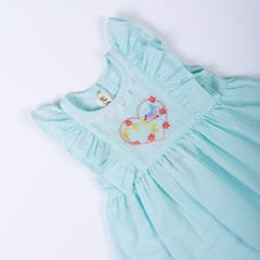 Girls Powder Blue Heart Embroidered Dress by Kattan Kids