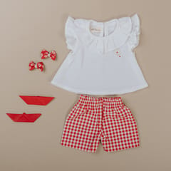 Kattan Kids White and Red Co ords set for girls